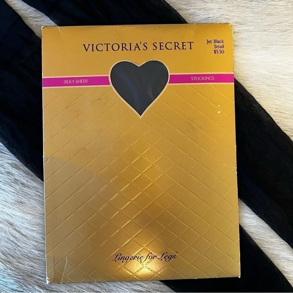 New VICTORIA’S SECRET Silky Sheer Thigh Highs for Garter Belt Jet Black Vintage